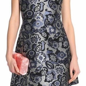 Alice & Olivia - Blue, Black & Grey Paisley Jacquard Sleeveless Dress Size 8
